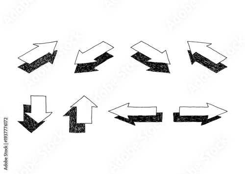 手描きの黒い矢印のアイソメトリックイラストセット