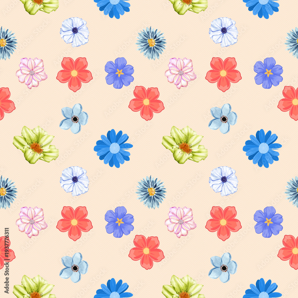 Obraz premium Untitled design - 3Elegant White Background Floral Pattern with Orange Flowers and Green Leaves