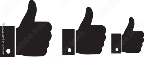 Three black thumbs up icons in different sizes vector illustration