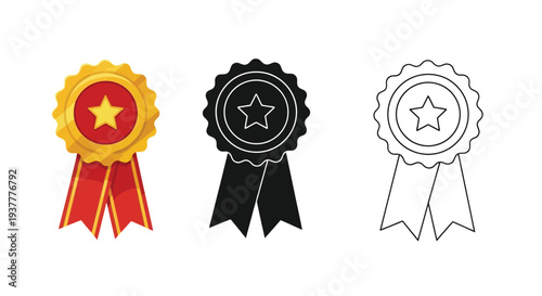 Three variations of a ribbon award color black and outline styles