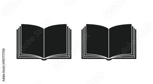Two open books depicted in a simple black and white graphic style