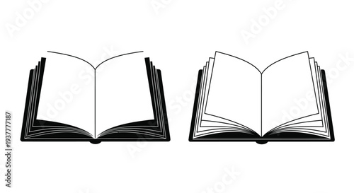 Two open books illustrated in a simple black and white vector style
