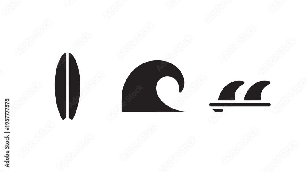 Fototapeta premium Surfboard Wave And Surfing Icons For Ocean Sports Concepts