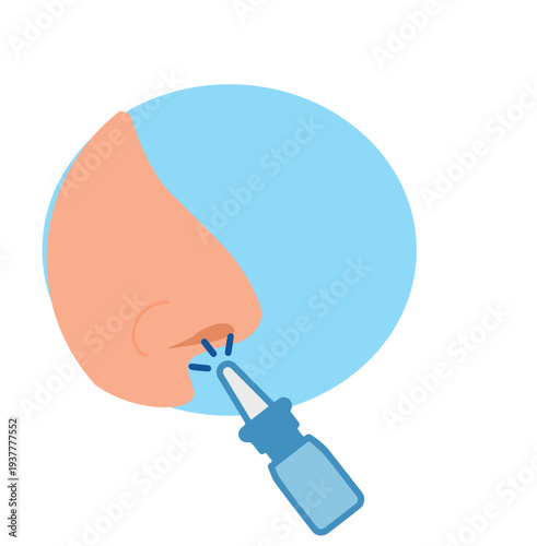 nose spray puffs in the nose on a blue background,