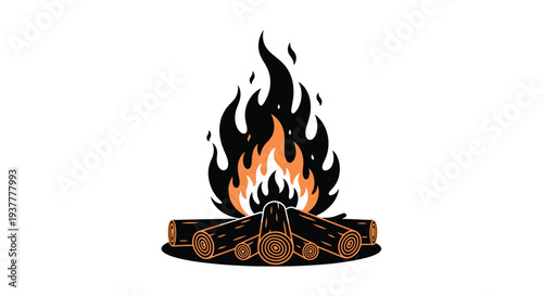 Stylized illustration of a burning campfire with logs and flames