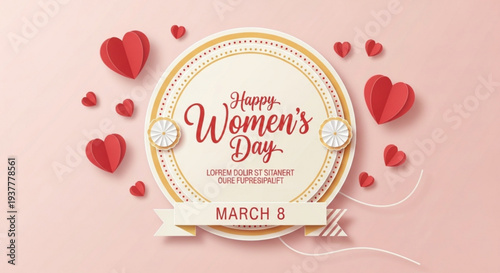 Happy women's day celebration with hearts on pink background march 8th greeting card