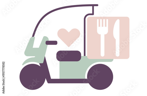 優しい色のフードデリバリーバイクのイラスト
