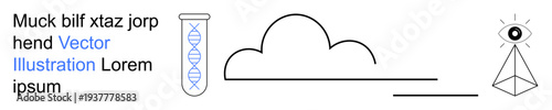 Biotechnology, data storage, genetic research, cloud computing, surveillance, futuristic concepts. A DNA helix in a test tube, cloud icon and an all-seeing eye pyramid. Biotechnology and data