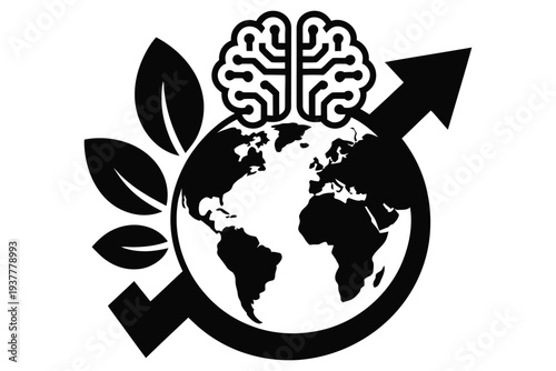 Artificial intelligence global innovation concept with earth globe brain circuit board leaves and arrow icon vector illustration graphics