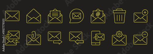 Minimalist line email icon set with editable stroke featuring inbox  message  envelope  notification  mailing  and interface symbols