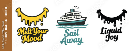 Creative and colorful tshirt design collection featuring playful typography and cheerful graphics for travel and happiness themes