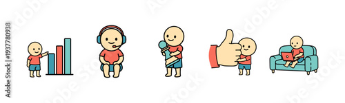 Cartoon characters engaging in various business and leisure activities