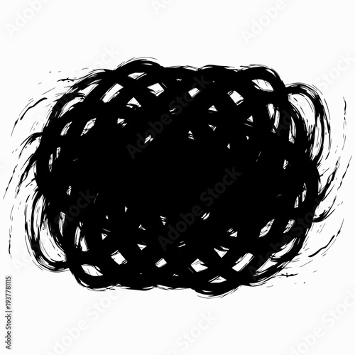 Abstract black brushstroke forming a circular chaotic pattern