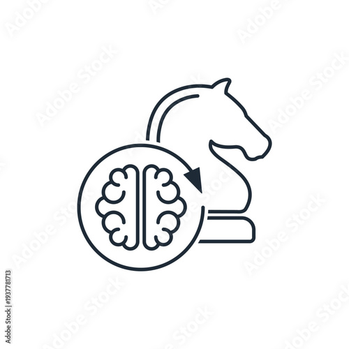  A chess piece and a brain. A clever, smart  move.Vector linear icon  illustration isolated on white background.