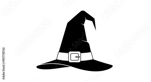 Black witch hat with buckle, a Halloween accessory for spooky celebrations and magical costumes