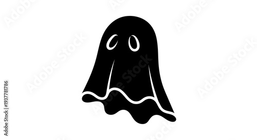 A cute and simple black ghost with large oval eyes and wavy bottom, perfect for Halloween design
