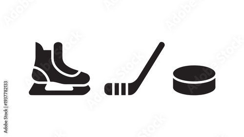 Black Hockey Skate Ice Stick Puck For Sports Equipment Concepts