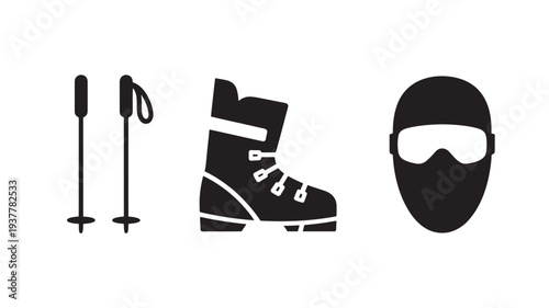Skiing Equipment Icons For Winter Sports Concepts