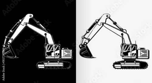 Silhouette excavator side view heavy machinery