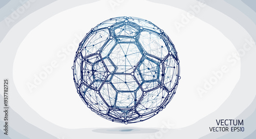 Blue Wireframe Soccer Ball Digital Illustration.