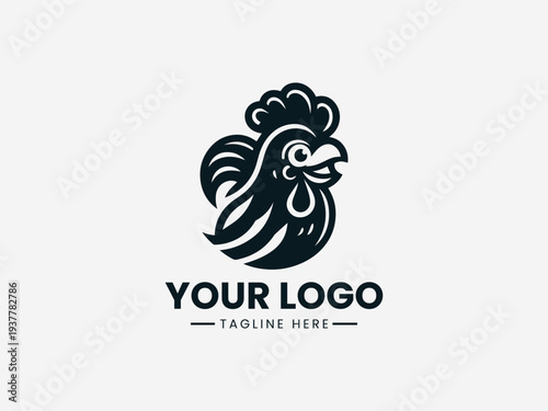 Goofy Rooster black vector logo illustration on white background