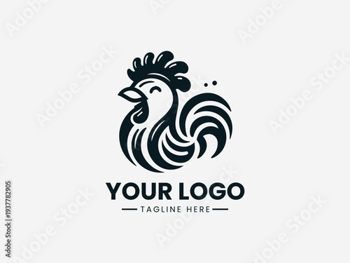 Goofy Rooster black vector logo illustration on white background
