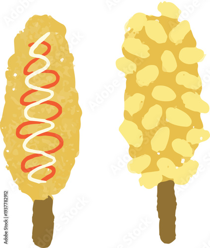 korean hotdog or corndog asian street food digital illustration icon