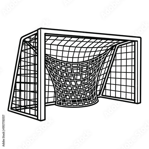 Soccer goal post with net on white background icon