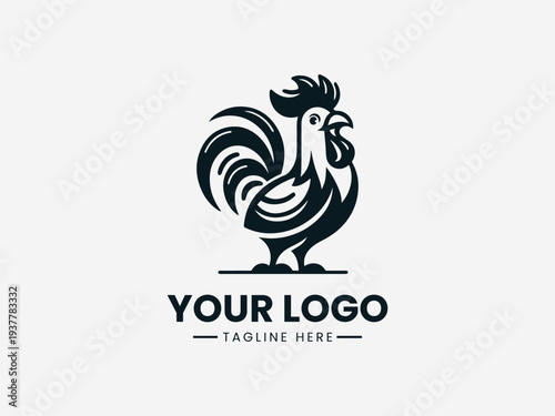 Goofy Rooster black vector logo illustration on white background