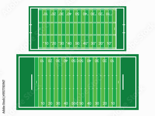 American and Canadian football fields in a flat style. Top view. Green background for sports posters, game, educational materials, and team presentations. Vector illustration
