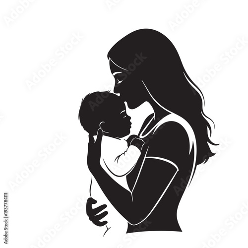 Mother Kissing Baby Silhouette Loving Motherhood Bond Vector Illustration