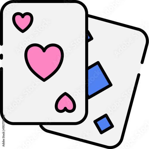 Two playing cards with hearts and diamonds displayed prominently on a simple background as an icon