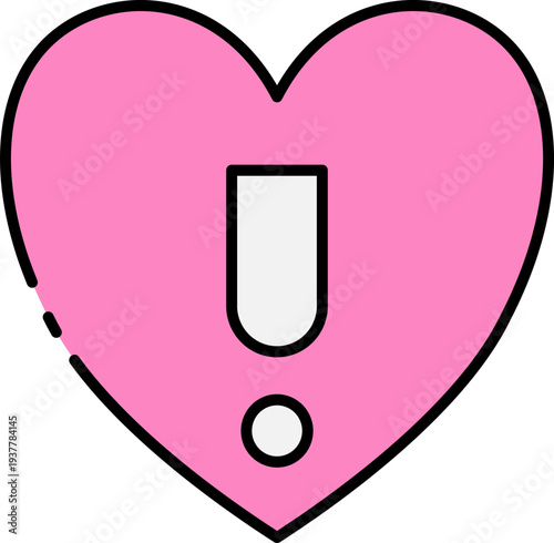 A pink heart-shaped icon with exclamation mark, symbolizing warning or alert, digital illustration, graphic design element, emotive symbol, Icon-17.svg reference