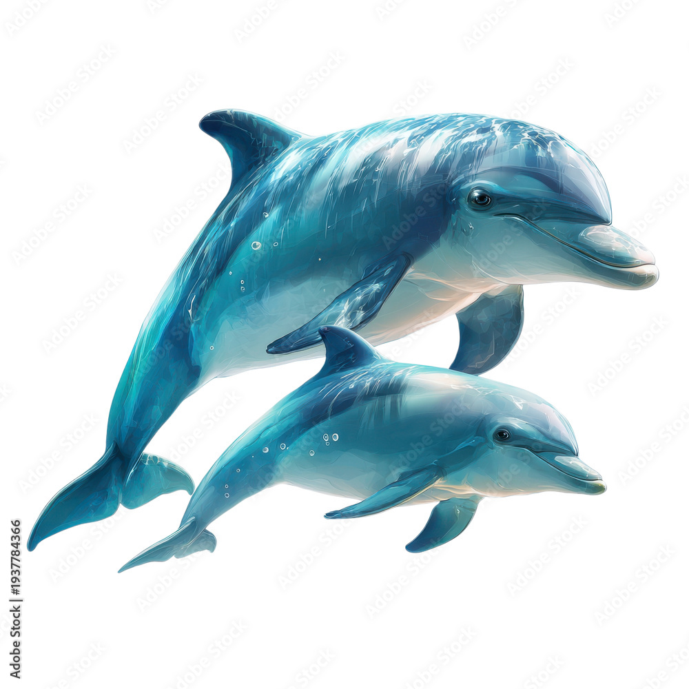 Fototapeta premium Two dolphins swimming together in the ocean