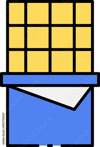 An open blue envelope with a white interior and yellow grid pattern on top viewed from the front