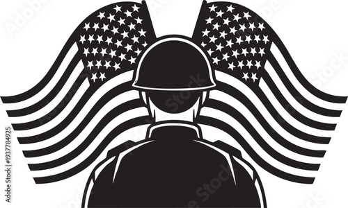 Soldier silhouette with American flag wings patriotic military tribute illustration