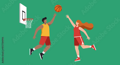 Basketball players jumping for the ball during a game.