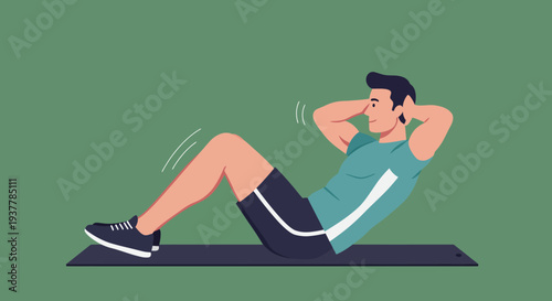 Man Doing Crunches Exercise on Yoga Mat for Fitness 2.