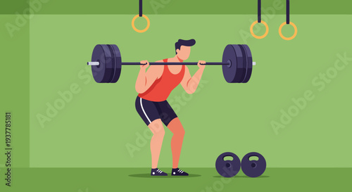 Man Performing Barbell Squat Exercise in Gym 1.