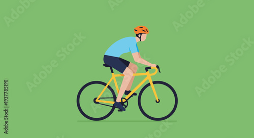 Man Riding Bicycle on Green Background.