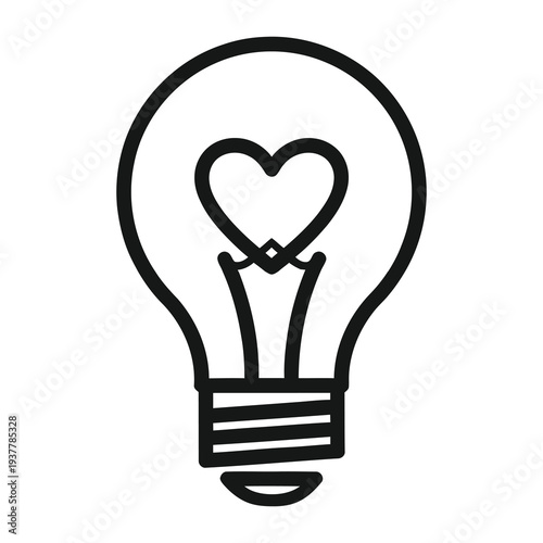 Light bulb with heart shaped filament  love idea concept  creative thinking icon