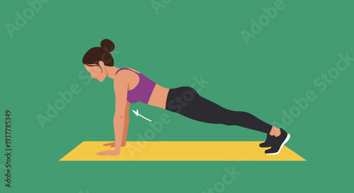 Woman performing a plank exercise on a yoga mat.