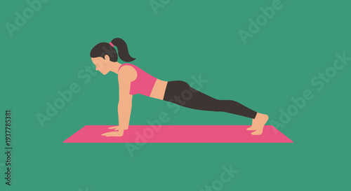 Woman Performing Plank Exercise on Yoga Mat.