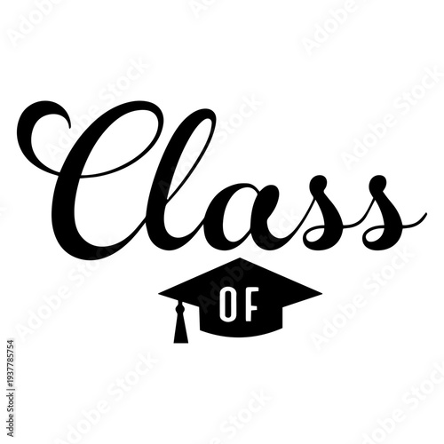 Class of  graduation cap, vector black silhouette graphic