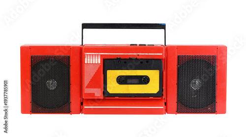 Bild auf Leinwand Vintage red cassette tape recorder isolated on white, retro audio player