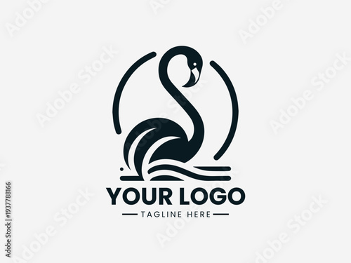 Crimson Flamingo Vintner black vector logo illustration on white background