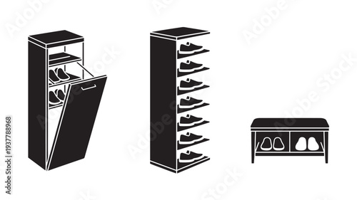 Black And White Different Types Of Shoe Racks And Storage Units
