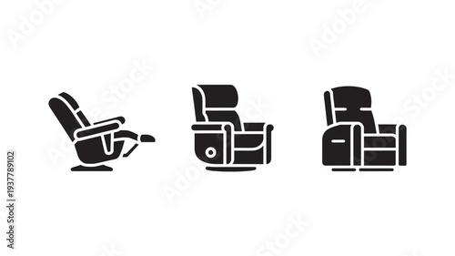Three Black Recliner Chairs In Different Positions For Furniture Concepts