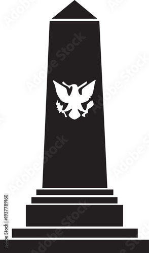 Military memorial monument with eagle emblem silhouette, patriotic tribute illustration