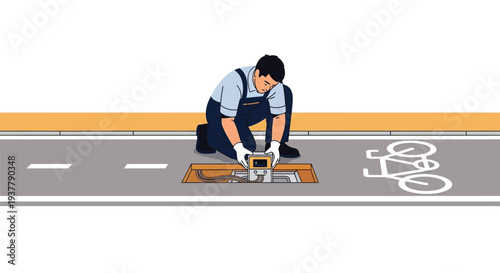 Road painter marking bike lane vector